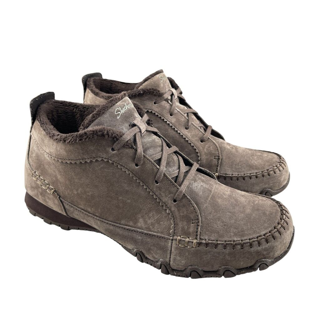 Skechers Bikers Lineage Chukka Boots 9‎ Wide Brown Suede Faux Fur Memory Foam